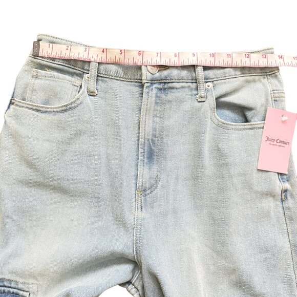 Juicy Couture Womens Wide Leg Cargo Jeans Light blue Denim Size 29 highwaist new - Picture 5 of 13